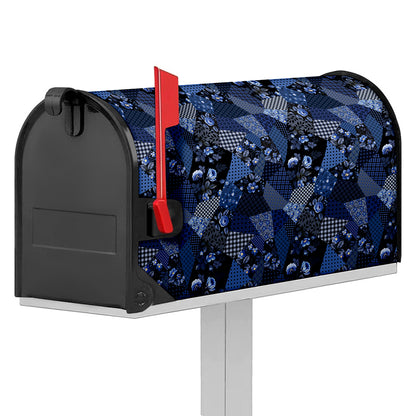 Blue Flower Patchwork Pattern Print Mailbox Cover