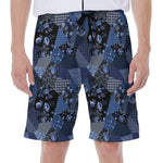 Blue Flower Patchwork Pattern Print Men's Beach Shorts