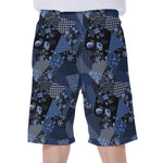 Blue Flower Patchwork Pattern Print Men's Beach Shorts