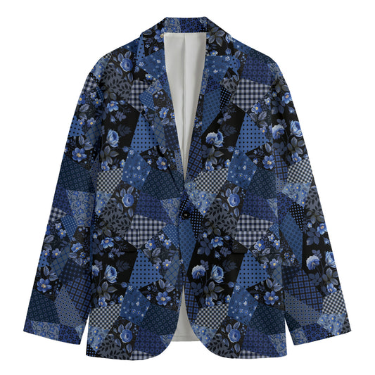 Blue Flower Patchwork Pattern Print Men's Blazer