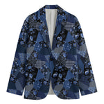 Blue Flower Patchwork Pattern Print Men's Blazer