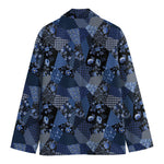 Blue Flower Patchwork Pattern Print Men's Blazer