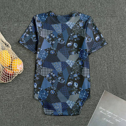 Blue Flower Patchwork Pattern Print Men's Bodysuit