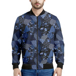 Blue Flower Patchwork Pattern Print Men's Bomber Jacket