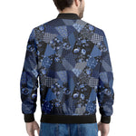 Blue Flower Patchwork Pattern Print Men's Bomber Jacket