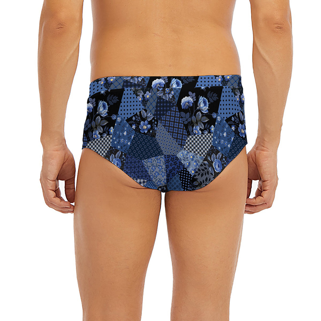 Blue Flower Patchwork Pattern Print Men's Briefs