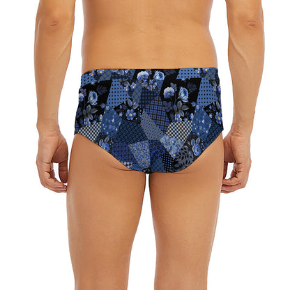 Blue Flower Patchwork Pattern Print Men's Briefs