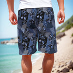Blue Flower Patchwork Pattern Print Men's Cargo Shorts