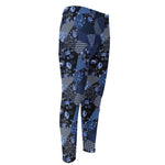 Blue Flower Patchwork Pattern Print Men's Compression Pants