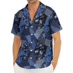 Blue Flower Patchwork Pattern Print Men's Deep V-Neck Shirt