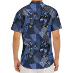 Blue Flower Patchwork Pattern Print Men's Deep V-Neck Shirt