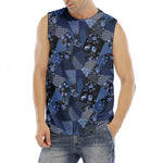 Blue Flower Patchwork Pattern Print Men's Fitness Tank Top