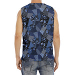 Blue Flower Patchwork Pattern Print Men's Fitness Tank Top