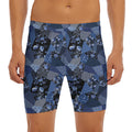 Blue Flower Patchwork Pattern Print Men's Long Boxer Briefs