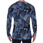 Blue Flower Patchwork Pattern Print Men's Long Sleeve T-Shirt