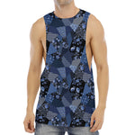 Blue Flower Patchwork Pattern Print Men's Muscle Tank Top