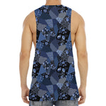 Blue Flower Patchwork Pattern Print Men's Muscle Tank Top
