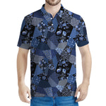 Blue Flower Patchwork Pattern Print Men's Polo Shirt