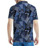 Blue Flower Patchwork Pattern Print Men's Polo Shirt