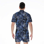 Blue Flower Patchwork Pattern Print Men's Rompers