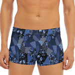 Blue Flower Patchwork Pattern Print Men's Short Boxer Briefs