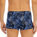 Blue Flower Patchwork Pattern Print Men's Short Boxer Briefs