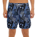 Blue Flower Patchwork Pattern Print Men's Split Running Shorts