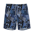 Blue Flower Patchwork Pattern Print Men's Athletic Shorts