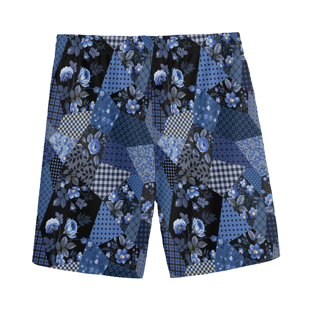 Blue Flower Patchwork Pattern Print Men's Sports Shorts