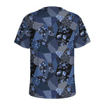 Blue Flower Patchwork Pattern Print Men's Sports T-Shirt