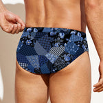 Blue Flower Patchwork Pattern Print Men's Swim Briefs