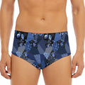 Blue Flower Patchwork Pattern Print Men's Triangle Swim Briefs