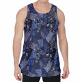 Blue Flower Patchwork Pattern Print Men's Velvet Tank Top