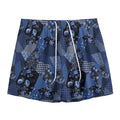 Blue Flower Patchwork Pattern Print Mesh Shorts