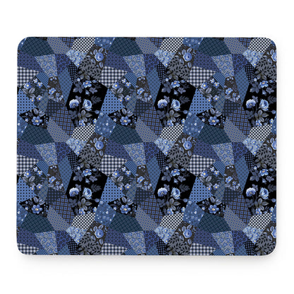 Blue Flower Patchwork Pattern Print Mouse Pad