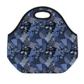 Blue Flower Patchwork Pattern Print Neoprene Lunch Bag