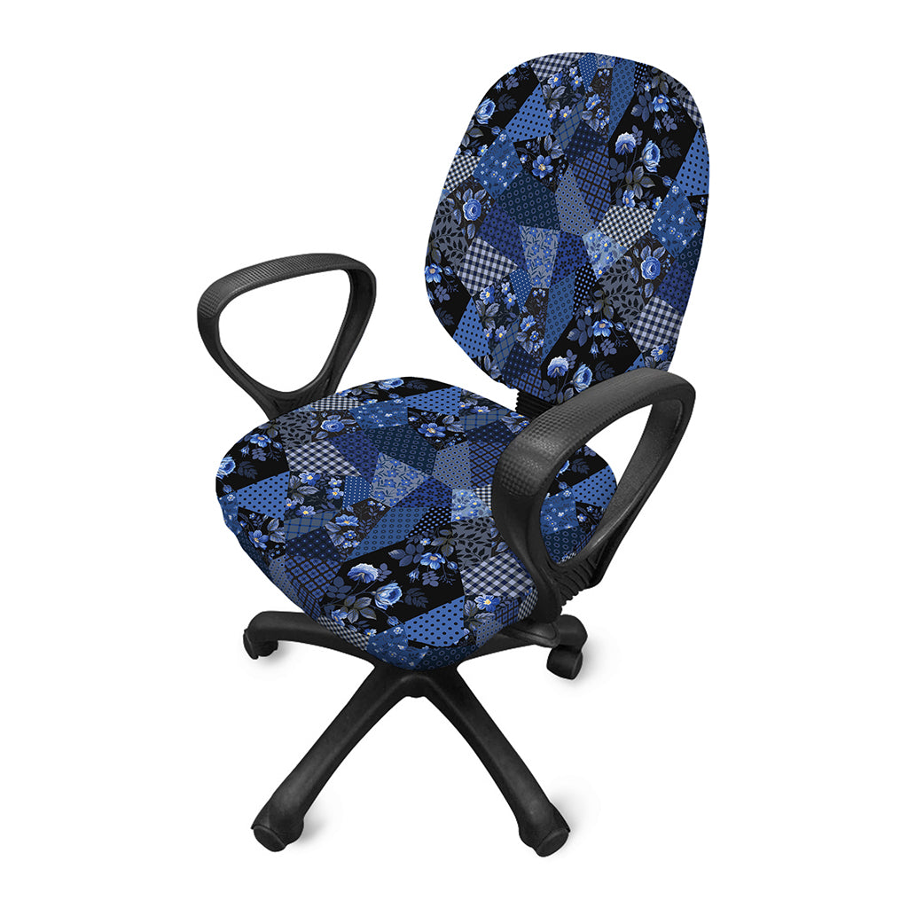 Blue Flower Patchwork Pattern Print Office Chair Cover