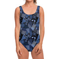 Blue Flower Patchwork Pattern Print One Piece Swimsuit