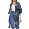 Blue Flower Patchwork Pattern Print Open Front Beach Cover Up