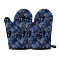 Blue Flower Patchwork Pattern Print Oven Mitts