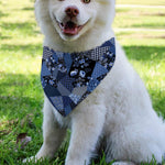 Blue Flower Patchwork Pattern Print Over The Collar Dog Bandana