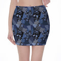 Blue Flower Patchwork Pattern Print Pencil Mini Skirt