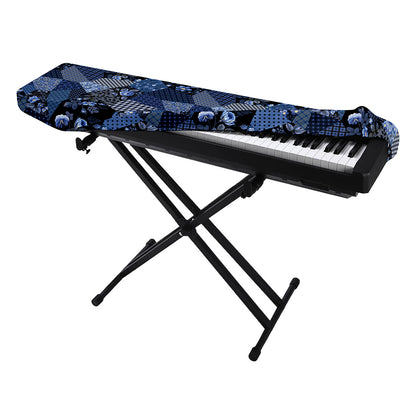 Blue Flower Patchwork Pattern Print Piano Keyboard Cover