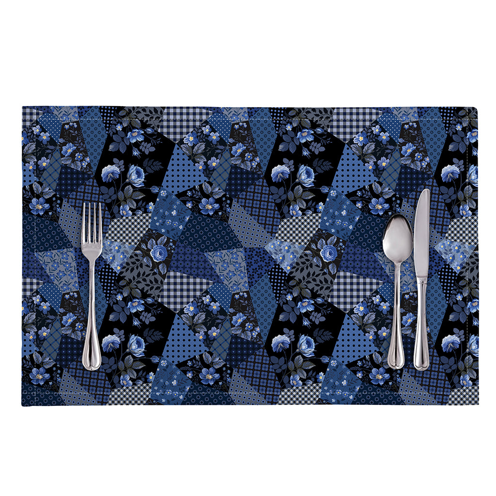 Blue Flower Patchwork Pattern Print Placemat