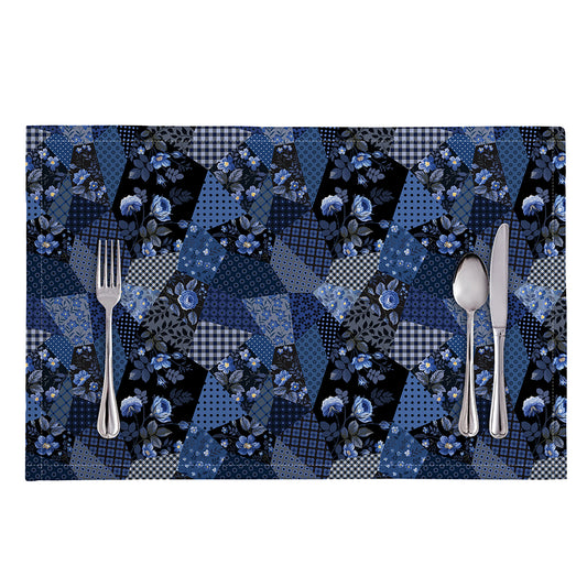Blue Flower Patchwork Pattern Print Placemat
