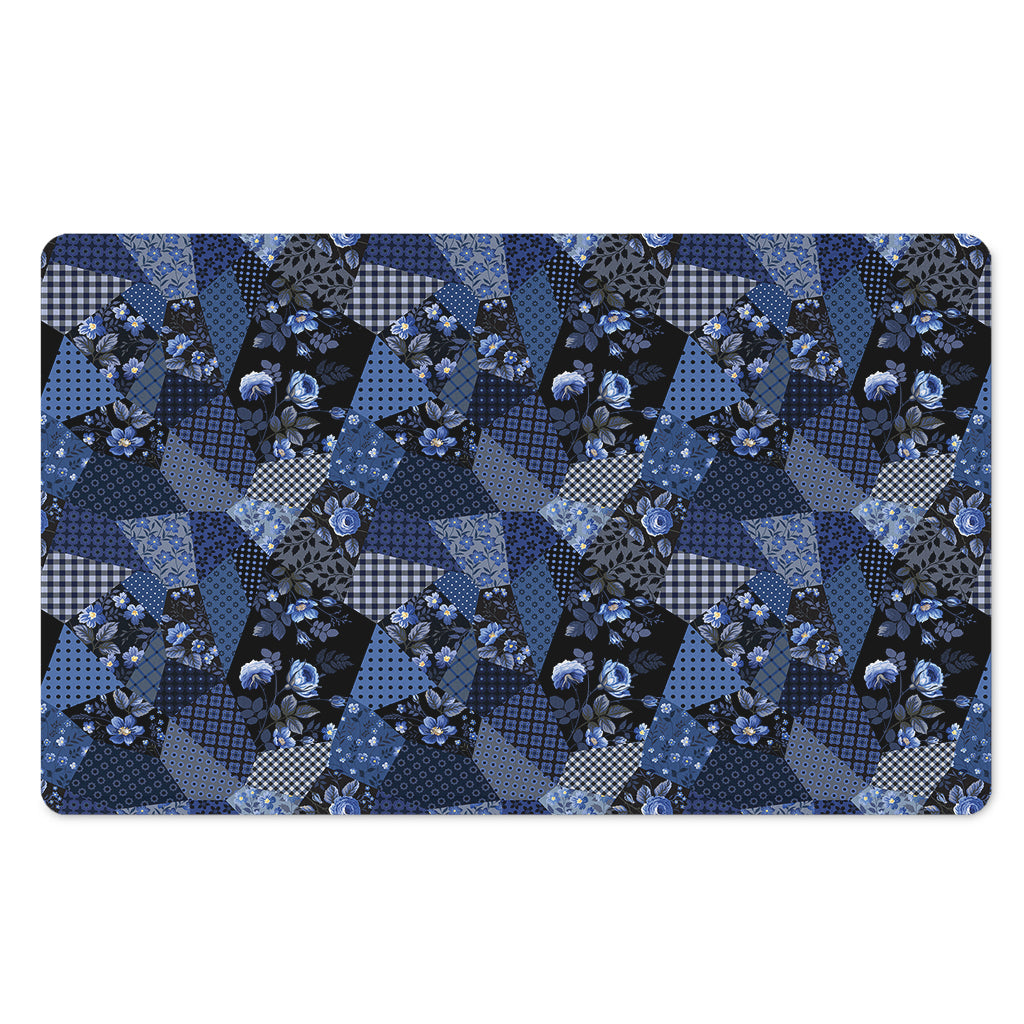 Blue Flower Patchwork Pattern Print Polyester Doormat
