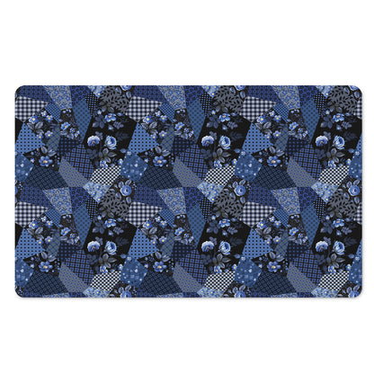 Blue Flower Patchwork Pattern Print Polyester Doormat