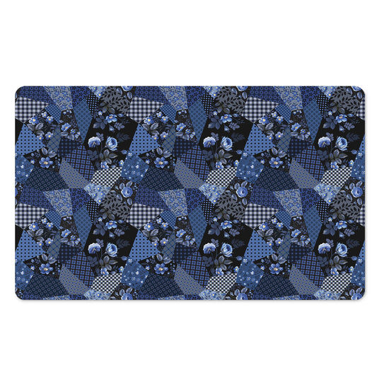 Blue Flower Patchwork Pattern Print Polyester Doormat