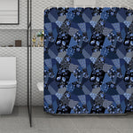 Blue Flower Patchwork Pattern Print Polyester Shower Curtain