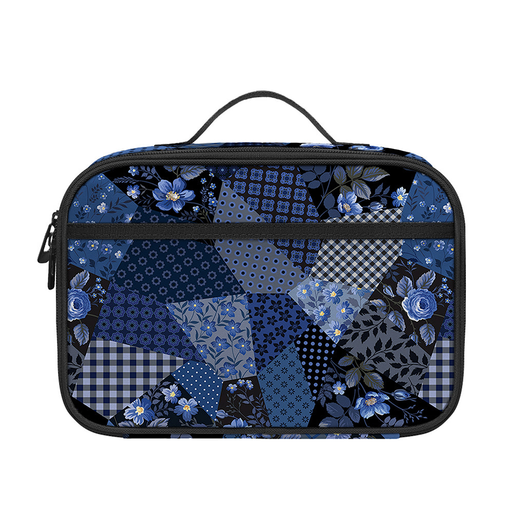 Blue Flower Patchwork Pattern Print Portable Lunch Bag
